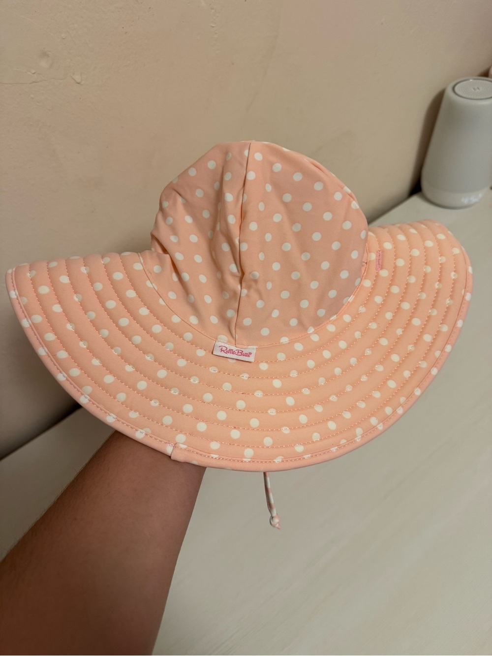 Ruffle Butts Peach Dot Sun Hat with Chin Tie